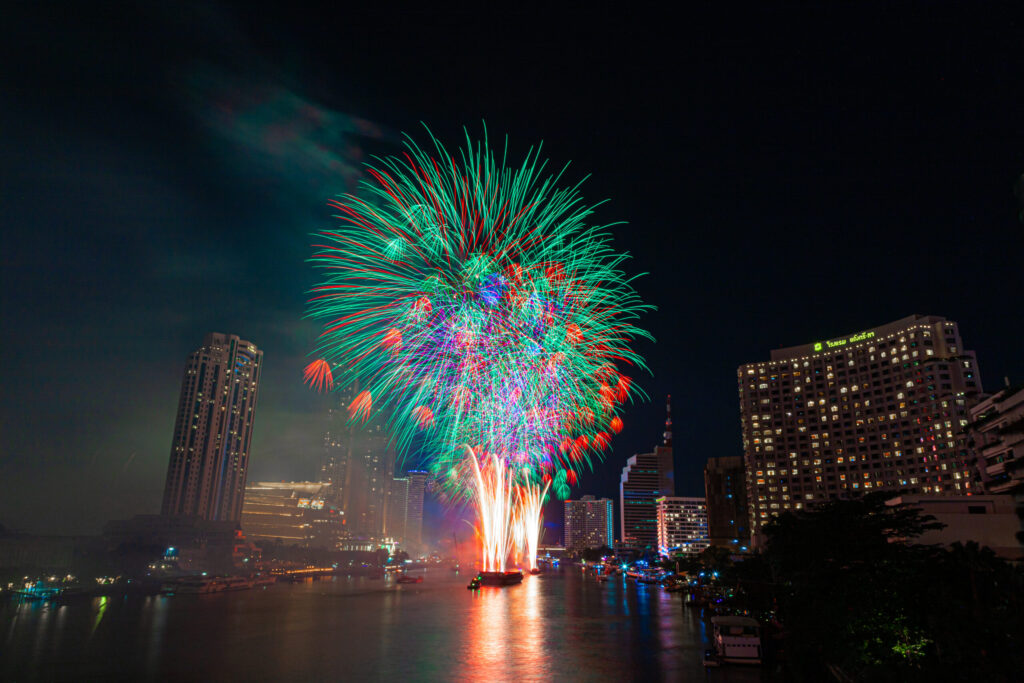 Fireworks by the Chao Phraya River