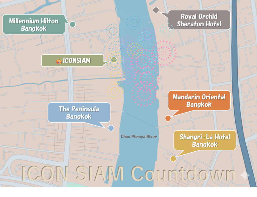 Map｜Best Hotels to Watch Fireworks by the Chao Phraya River